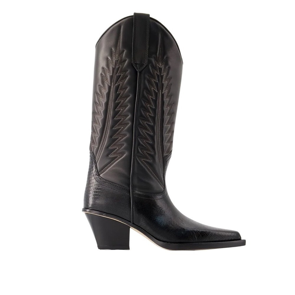 Paris Texas Black Leather Western Cowboy Boots Made in Italy‎ Size 39